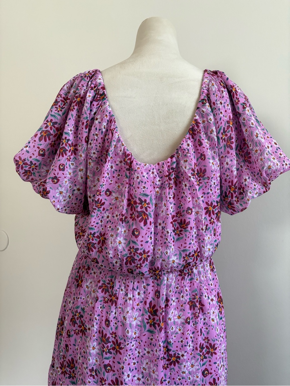 Draper James RSVP Tired Maxi Floral Chiffon Short Puff Sleeve Purple/Pink/Red M - Picture 5 of 11